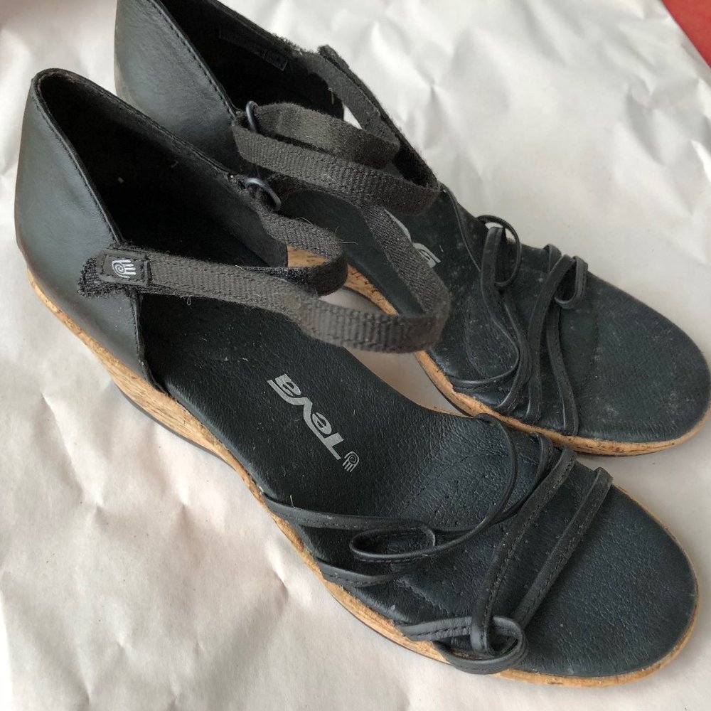 Teva Black Wedge Sandals 8.5